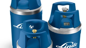 Small, medium and large blue generic Linde branded GENIE® gas cylinders